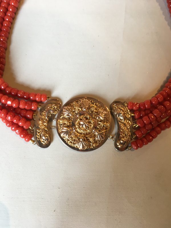 Collier Bloedkoraal met antiek gouden slot - Afbeelding 3