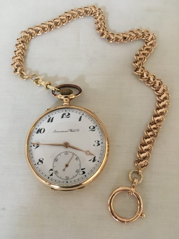 IWC 14 Krt. gouden heren zakhorloge met ketting