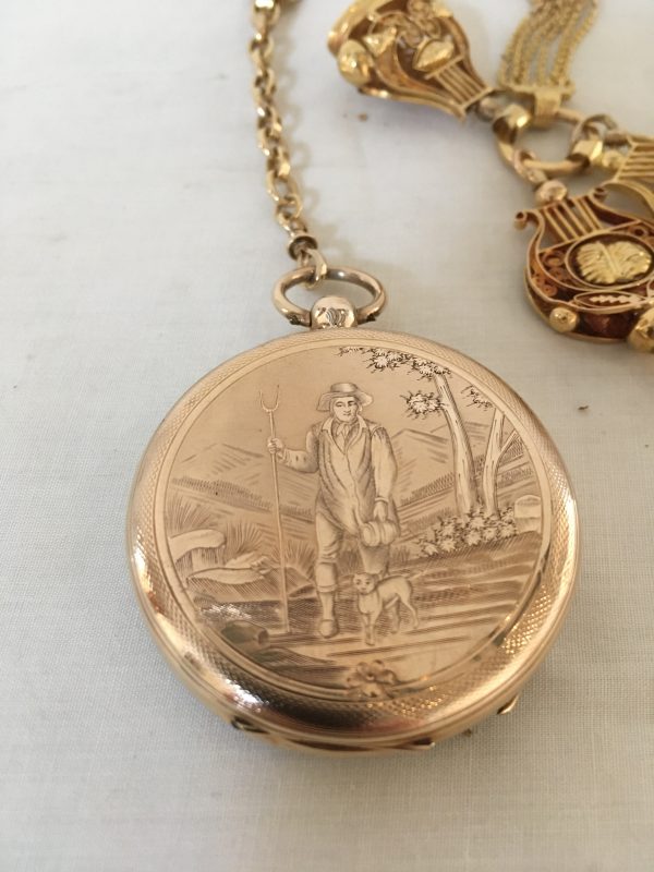 14 Krt. gouden heren zakhorloge "Pateck & Co. - Genève" met 14 krt. gouden chatelaine - Afbeelding 11