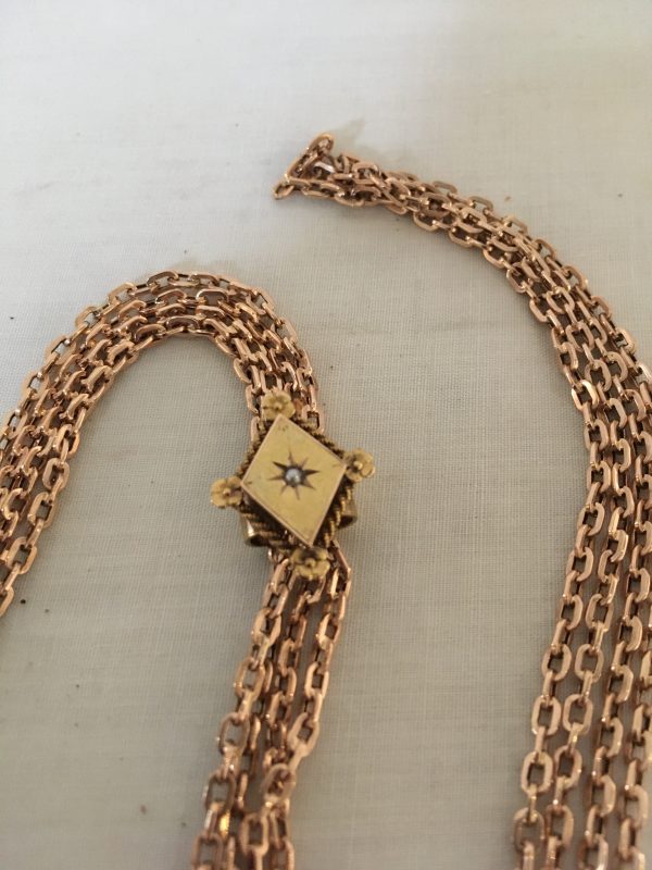 Gouden Dames remontoir met geëmailleerde achterzijde en collier - Afbeelding 5