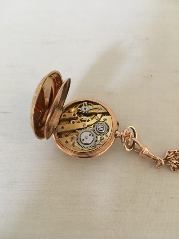 Gouden Dames remontoir met geëmailleerde achterzijde en collier - Afbeelding 10
